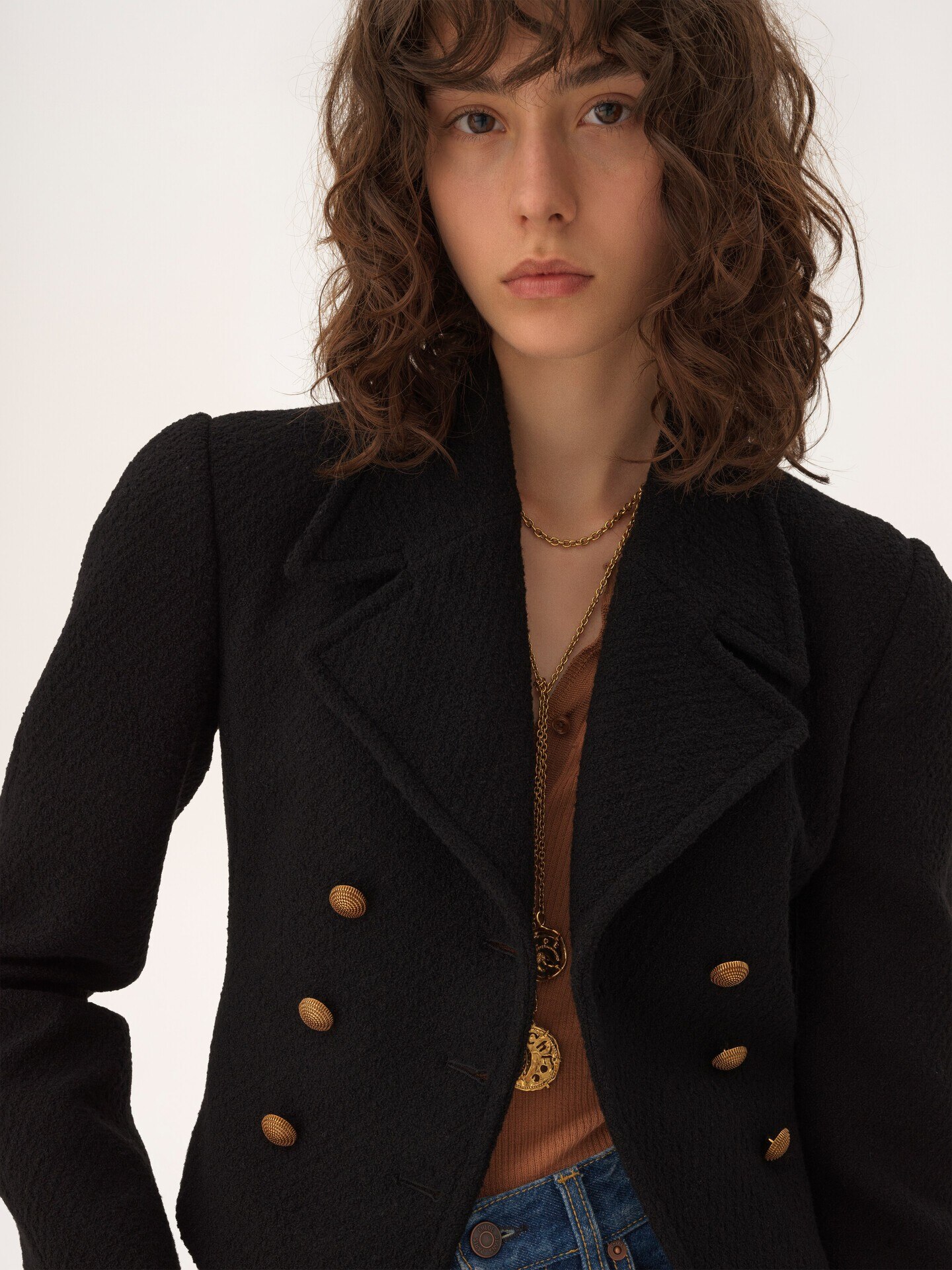 Double-breasted cropped jacket in wool bouclette - 8