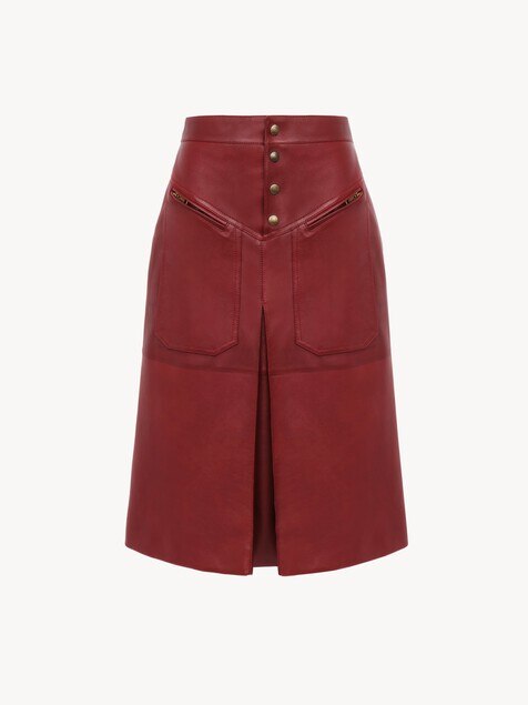 Knee-length skirt in leather