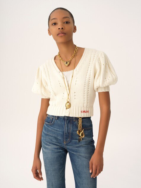 Puff-sleeve cardigan in a wool & cashmere knit