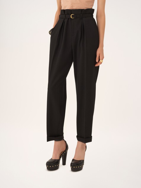 High-rise wide-leg pants in wool grain de poudre