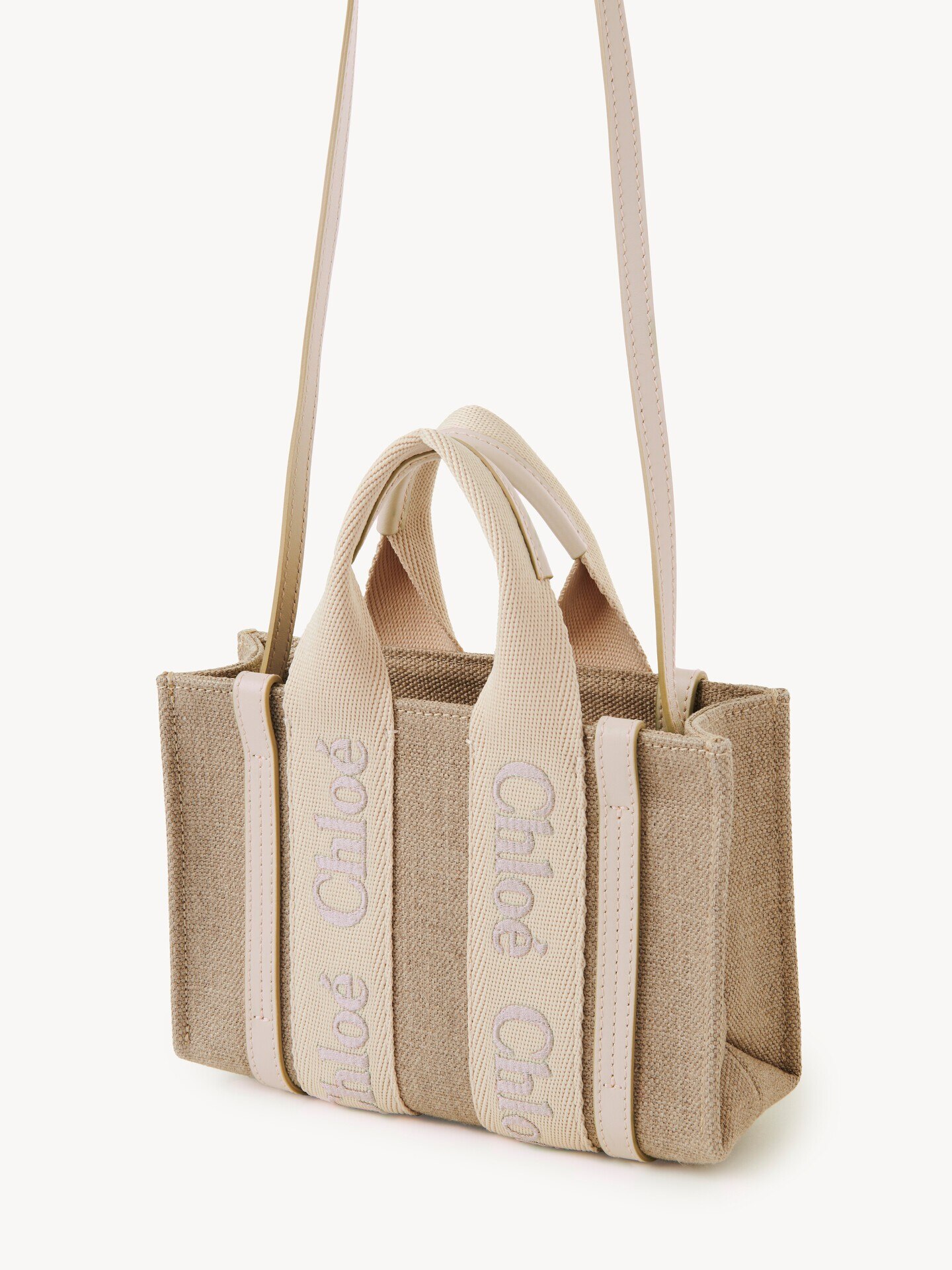 新品　Chloe クロエ　リネン製WOODYスモールトートバッグ　限定カラー リネン＆レザー製Woodyミニトートバッグ Wild Grey - Chloé