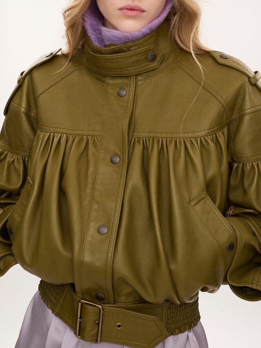 High-neck cropped jacket in leather - 5