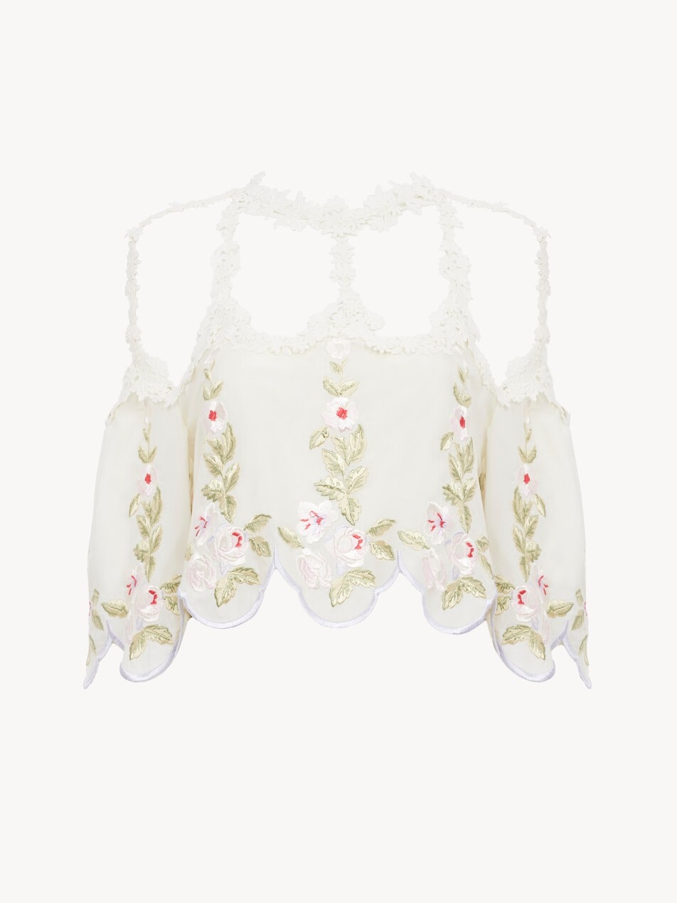 Cut-out cropped top in technical taffeta