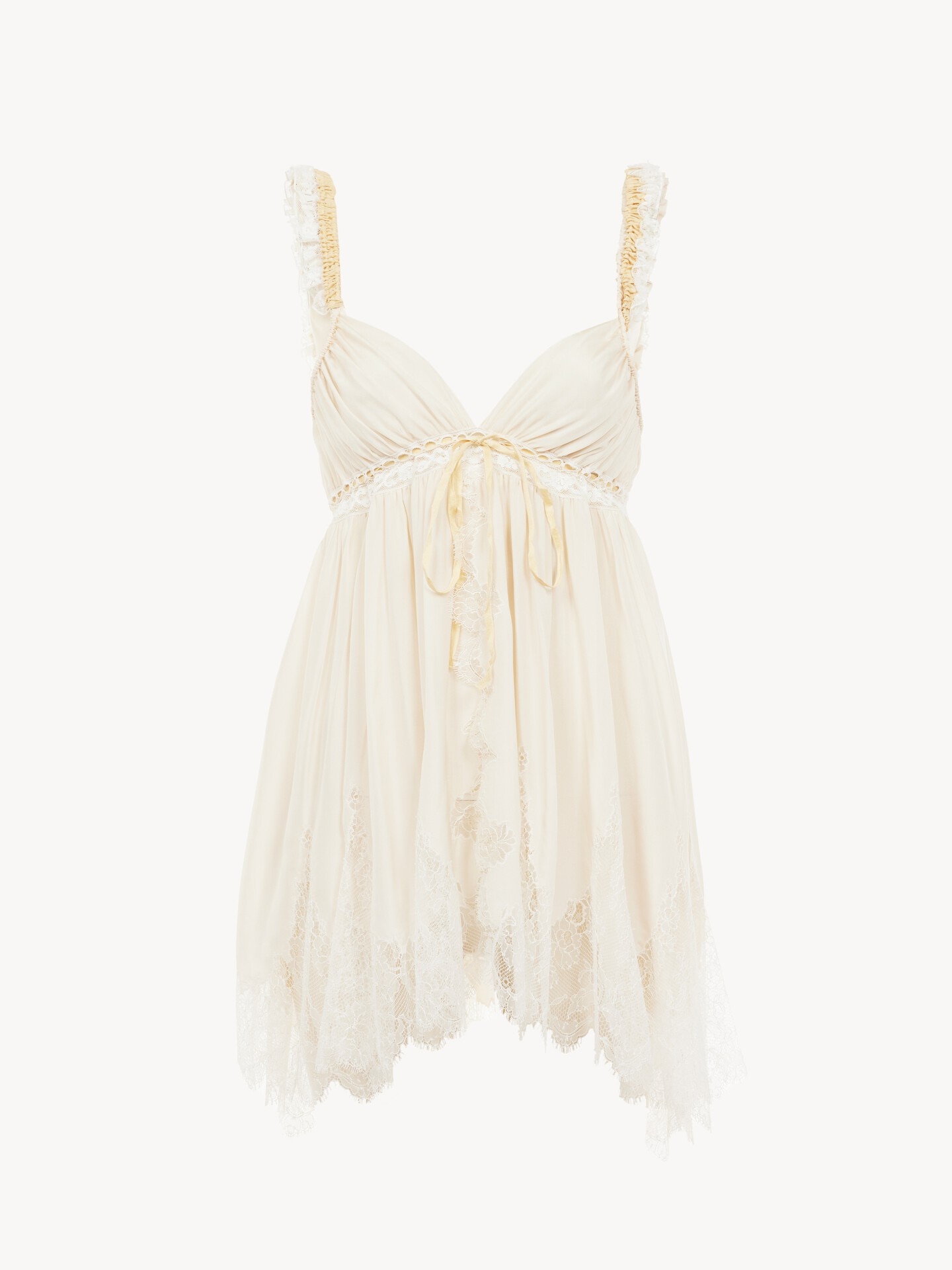 Sleeveless top in washed silk pongé & lace - 1