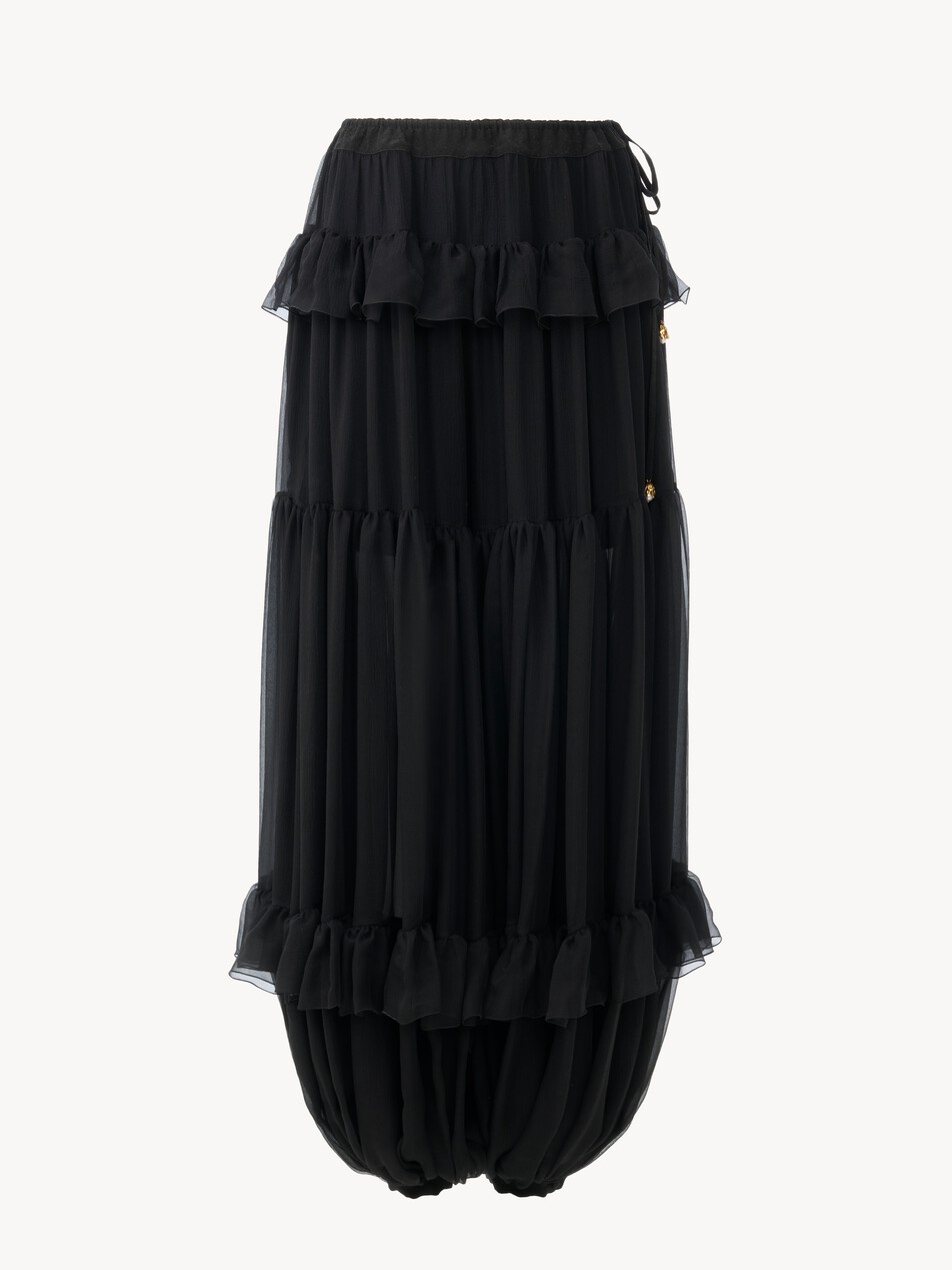 Fluid pleated pants in silk mousseline