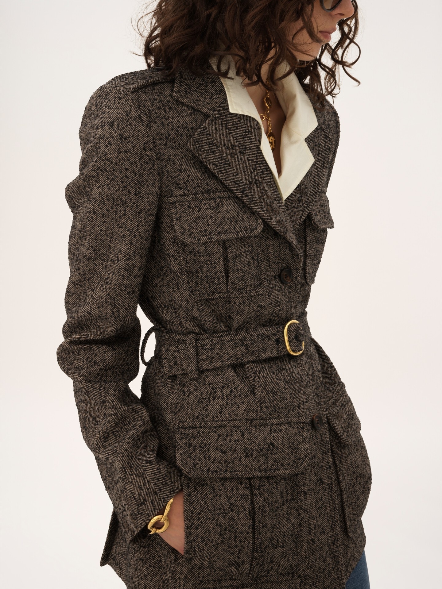 Veste utilitaire en laine &agrave; chevrons - 8