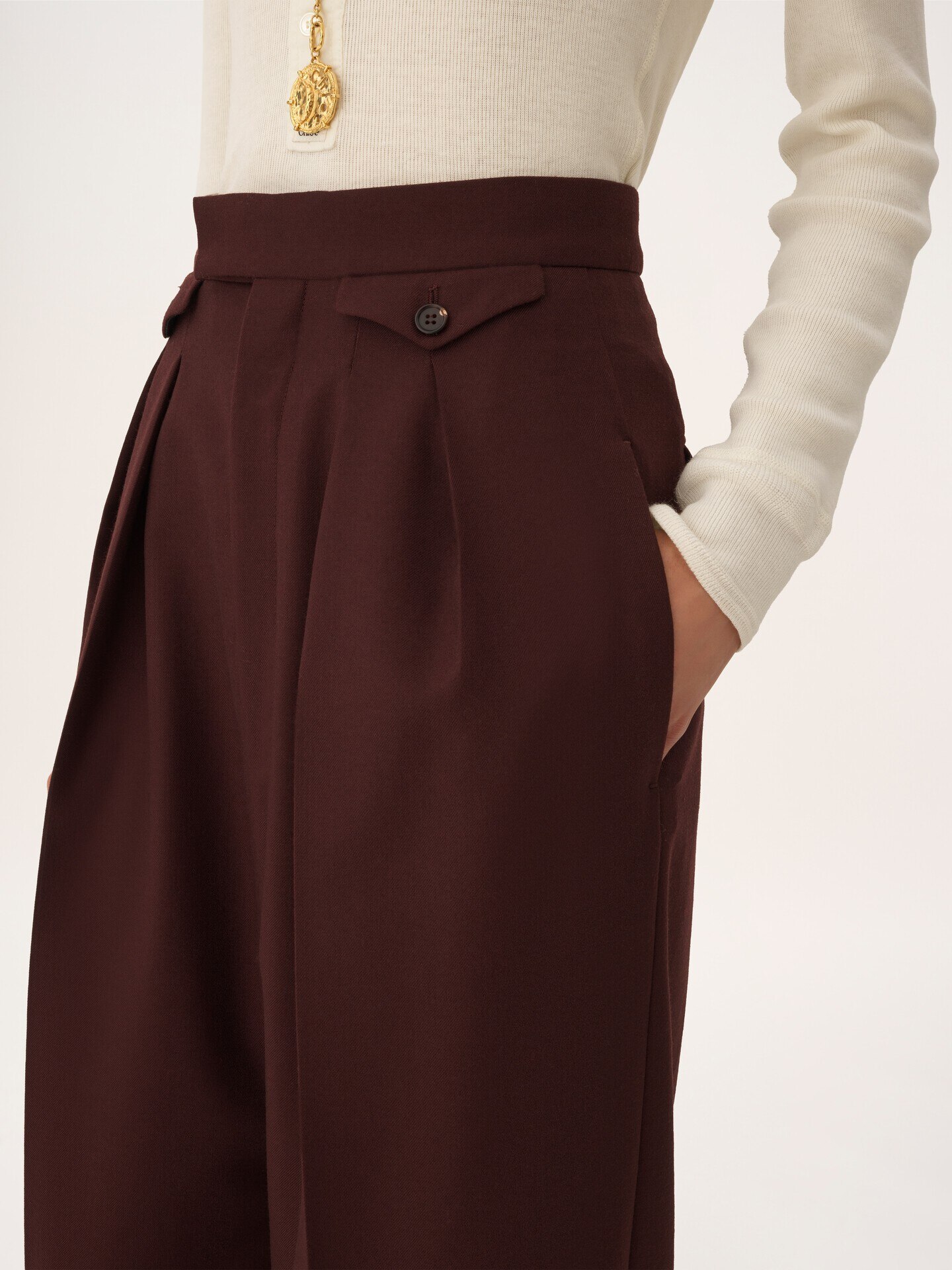 High-rise gathered pants in wool gabardine - 6