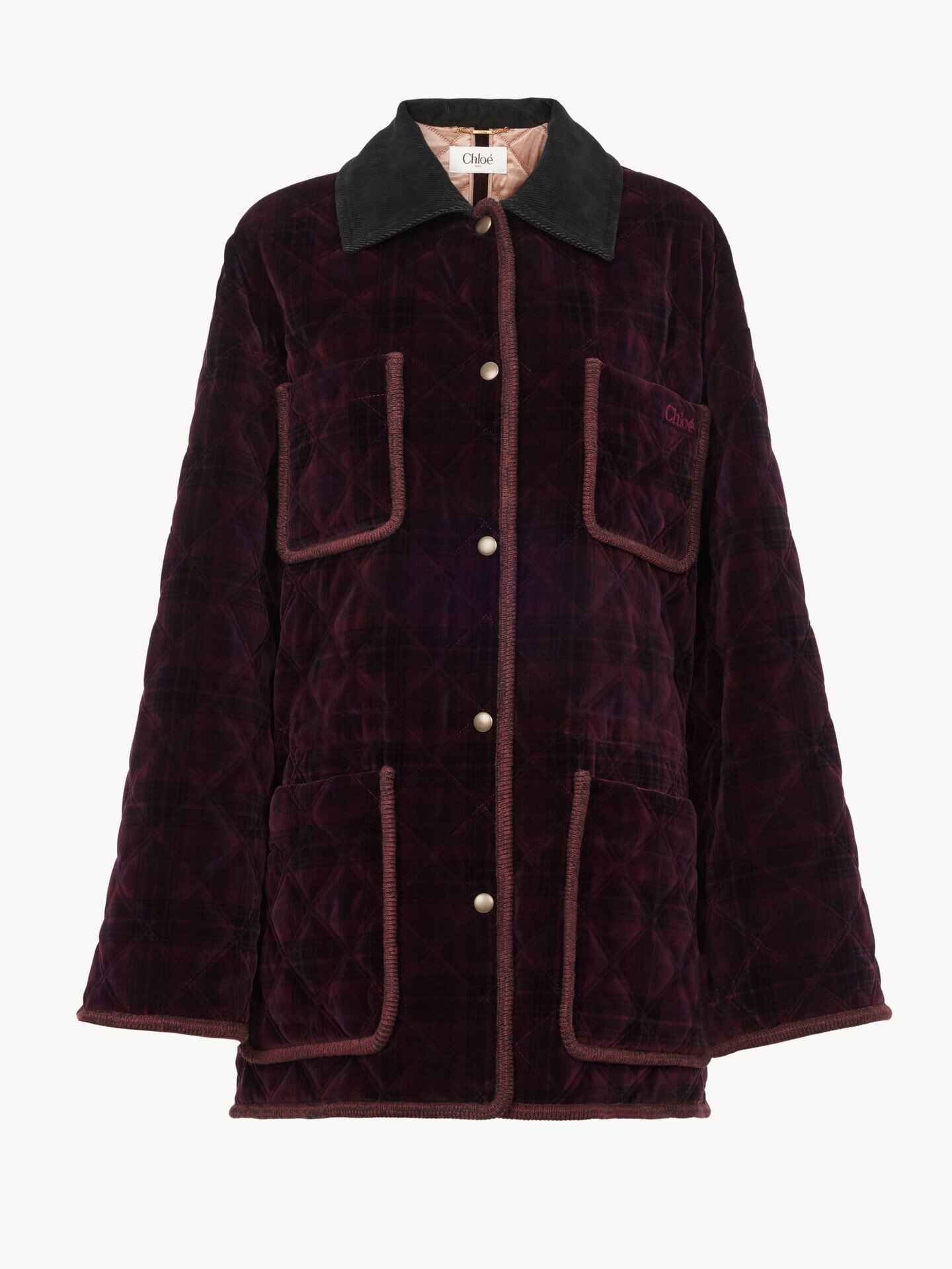 Padded short coat in check cotton Purple - Chloé