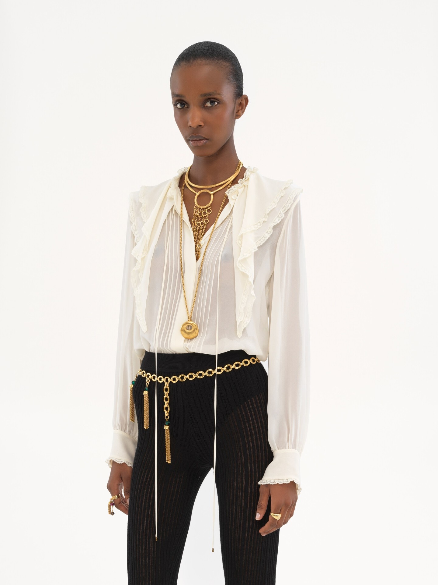 シルクジョーゼット製フリルブラウス 白 - Chloé