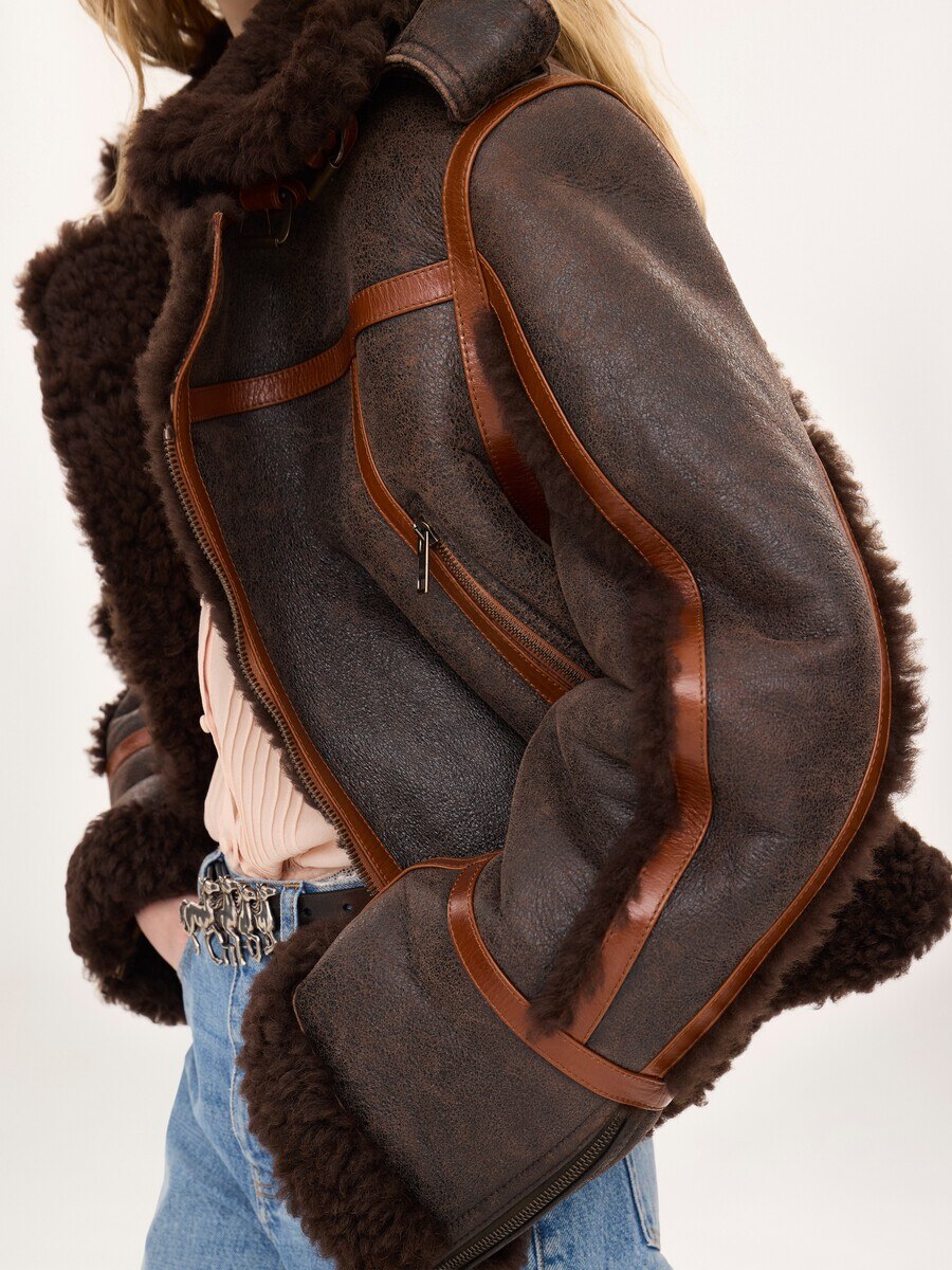 High-neck jacket in shearling - 5