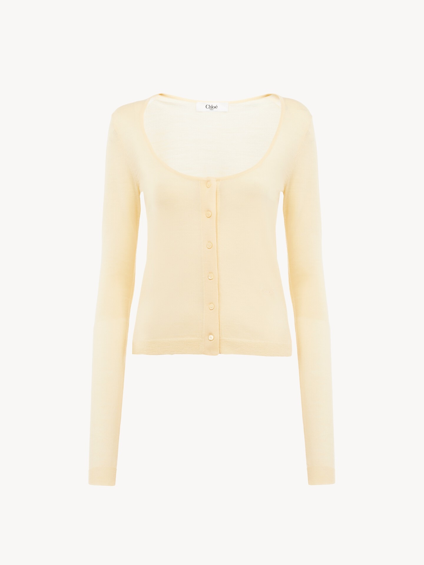 Scoop-neck fitted cardigan in superfine wool knit - 1