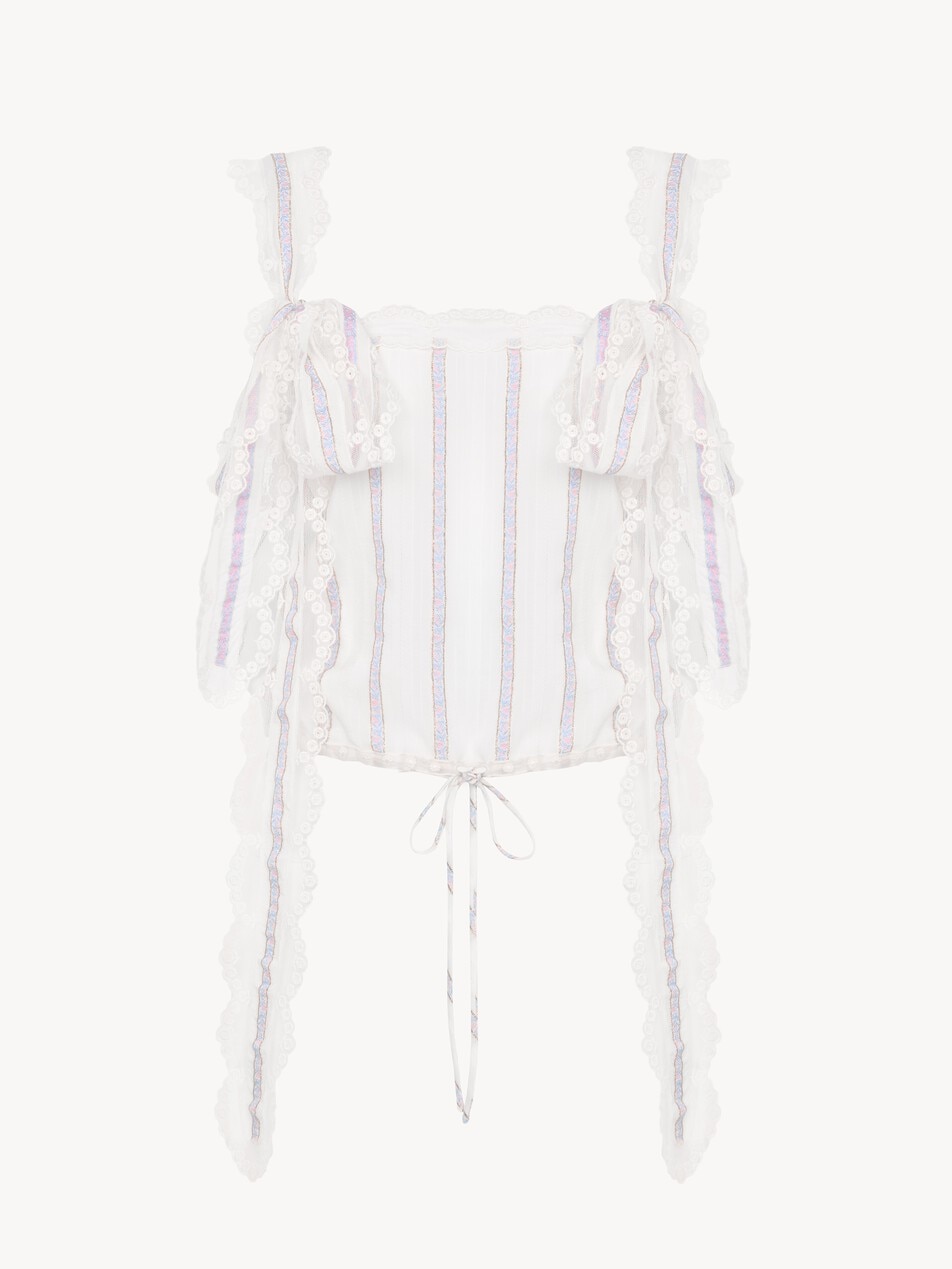 Cropped top in silk lurex jacquard & lace