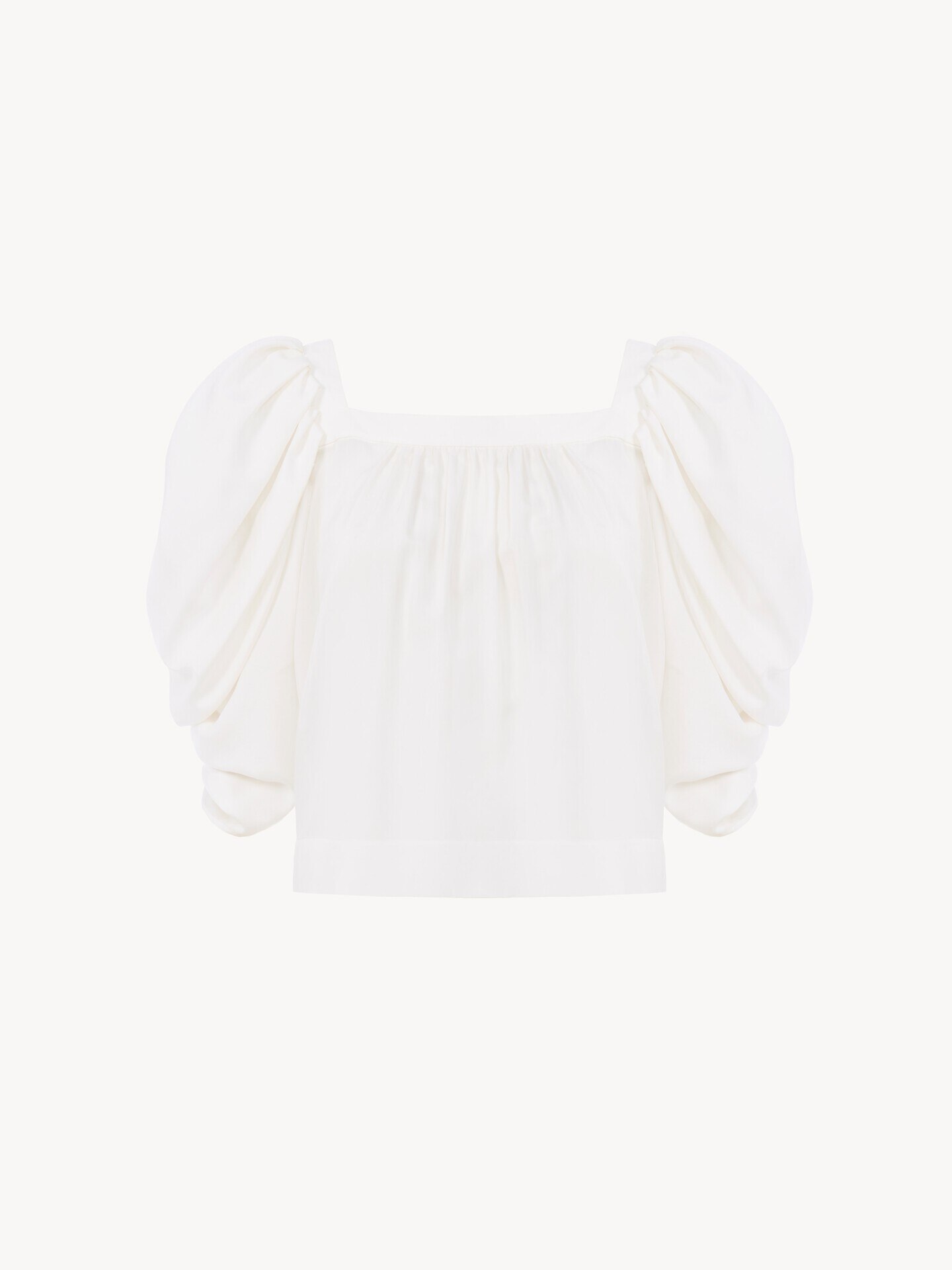 Puff-sleeve pleated top in silk poplin - 1