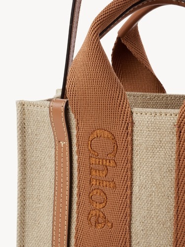 Mini Woody tote bag in linen - 7