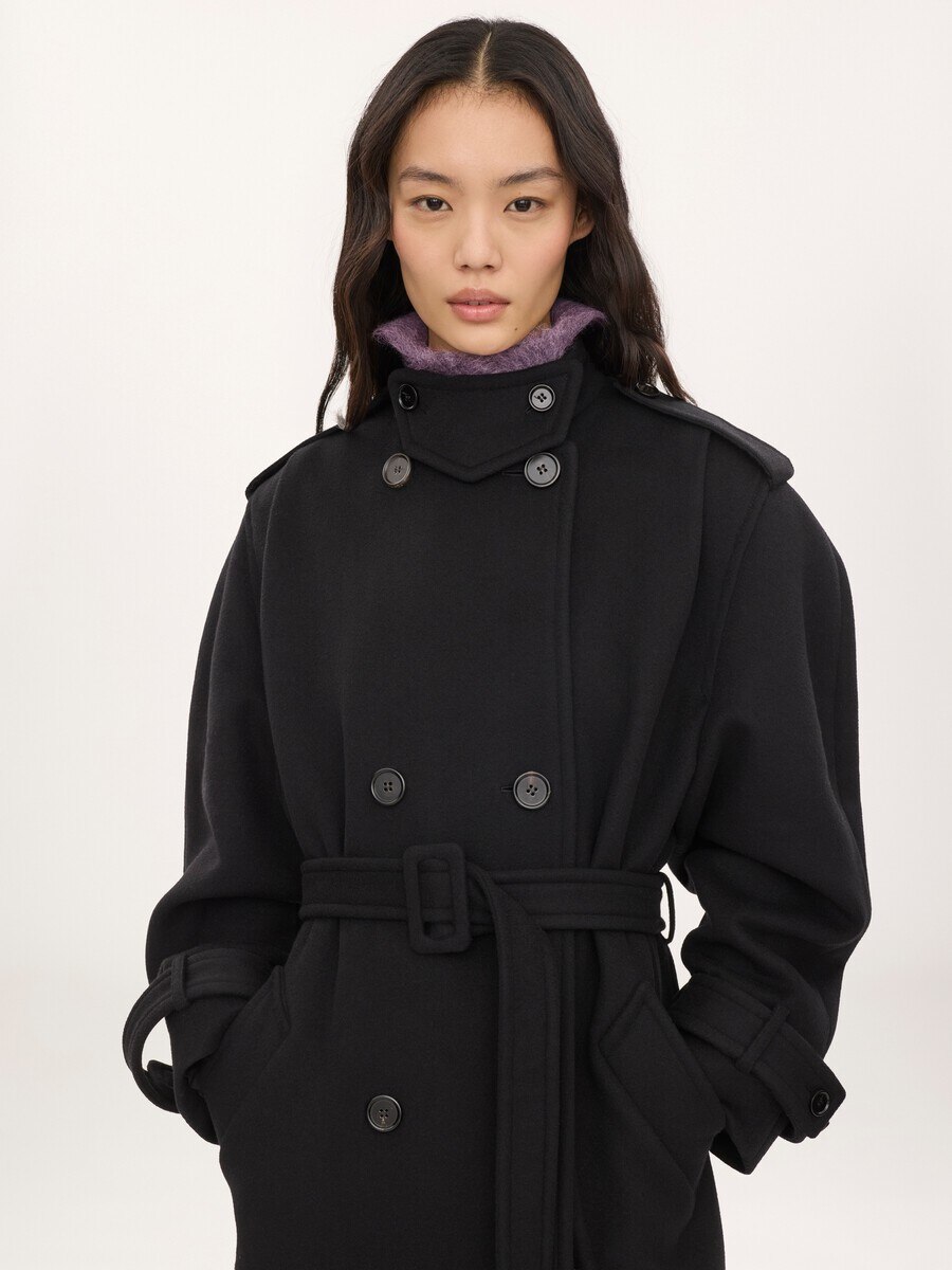 Manteau long col montant en laine double face - 4