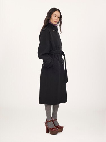 Manteau long col montant en laine double face - 6