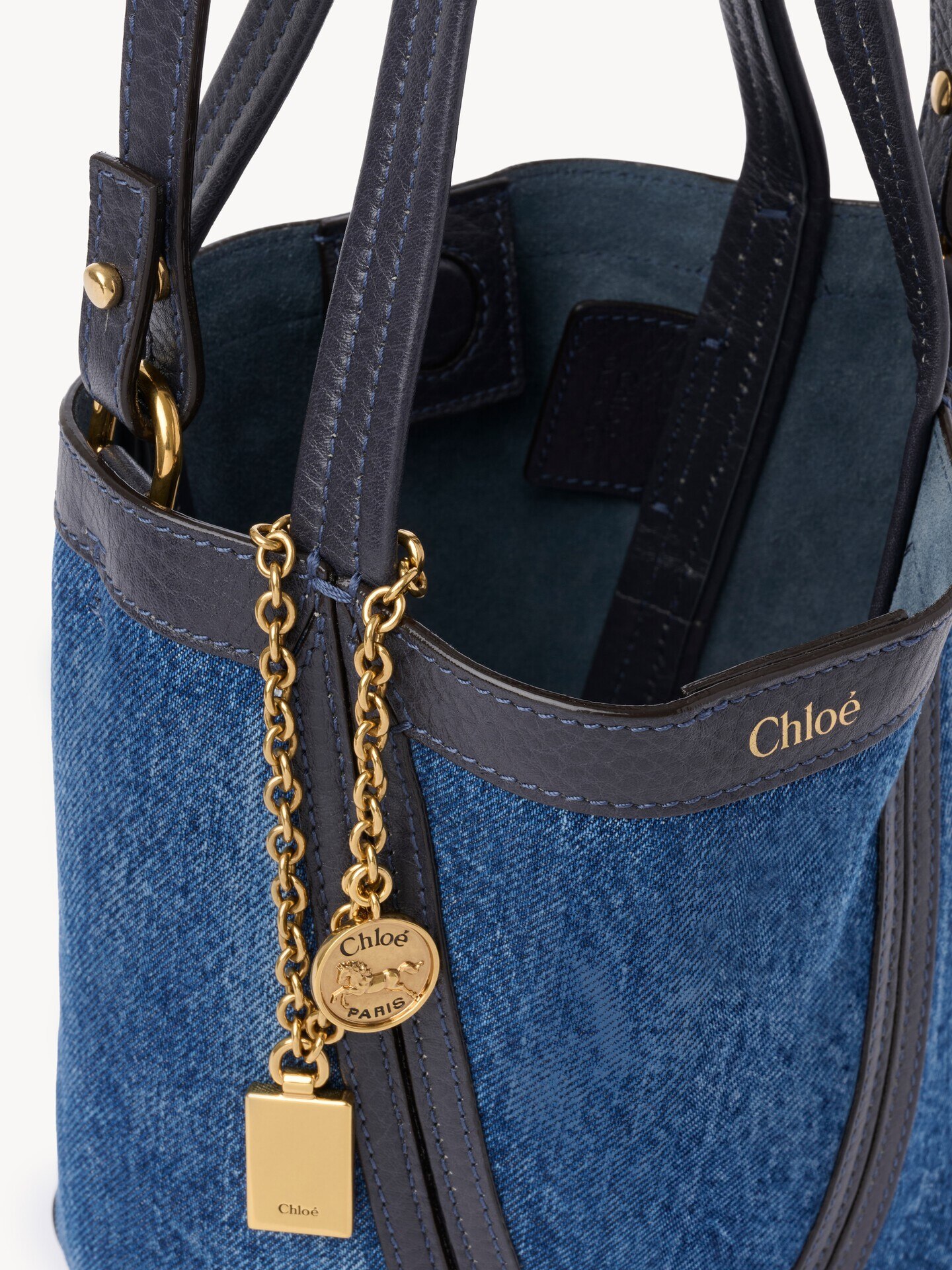 Small Chlo&eacute; Spin tote bag in denim - 6.0