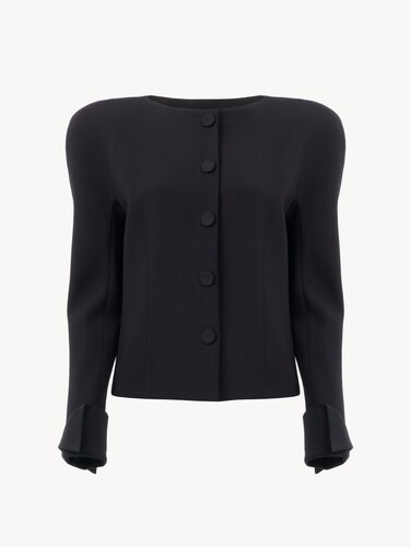 Collarless fitted jacket in wool cr&ecirc;pe - 2