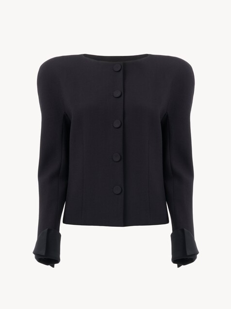 K&ouml;rperbetonte kragenlose Jacke aus Wollkrepp