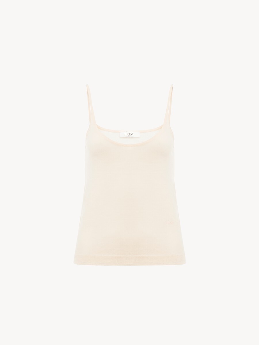 Thin-strap tank top in superfine wool knit  - 1