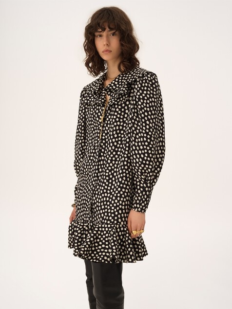 Long-sleeve mini dress in silk jacquard
