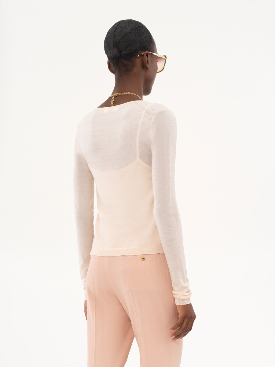 Scoop-neck fitted cardigan in superfine wool knit - 5
