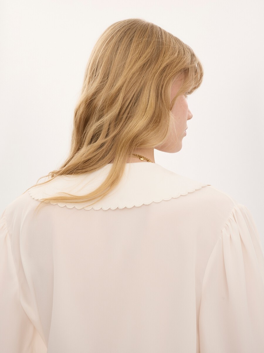 Puff-sleeve blouse in cr&ecirc;pe de chine - 7