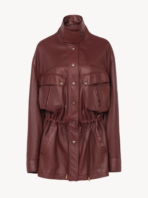 High-neck parka in leather