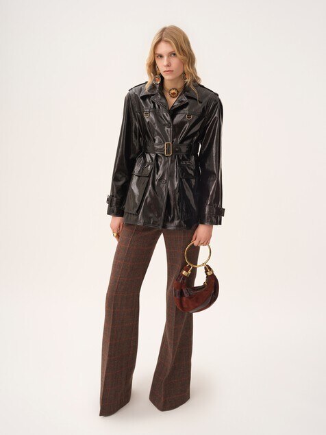 美品⭐︎Chloe クロエ　ジャケット　ノーカラージャケット　ウール　シルク チェックウール製ボクシー ノーカラージャケット Dark Indigo