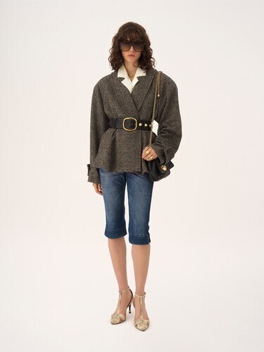 Short riding coat in chevron wool - 3