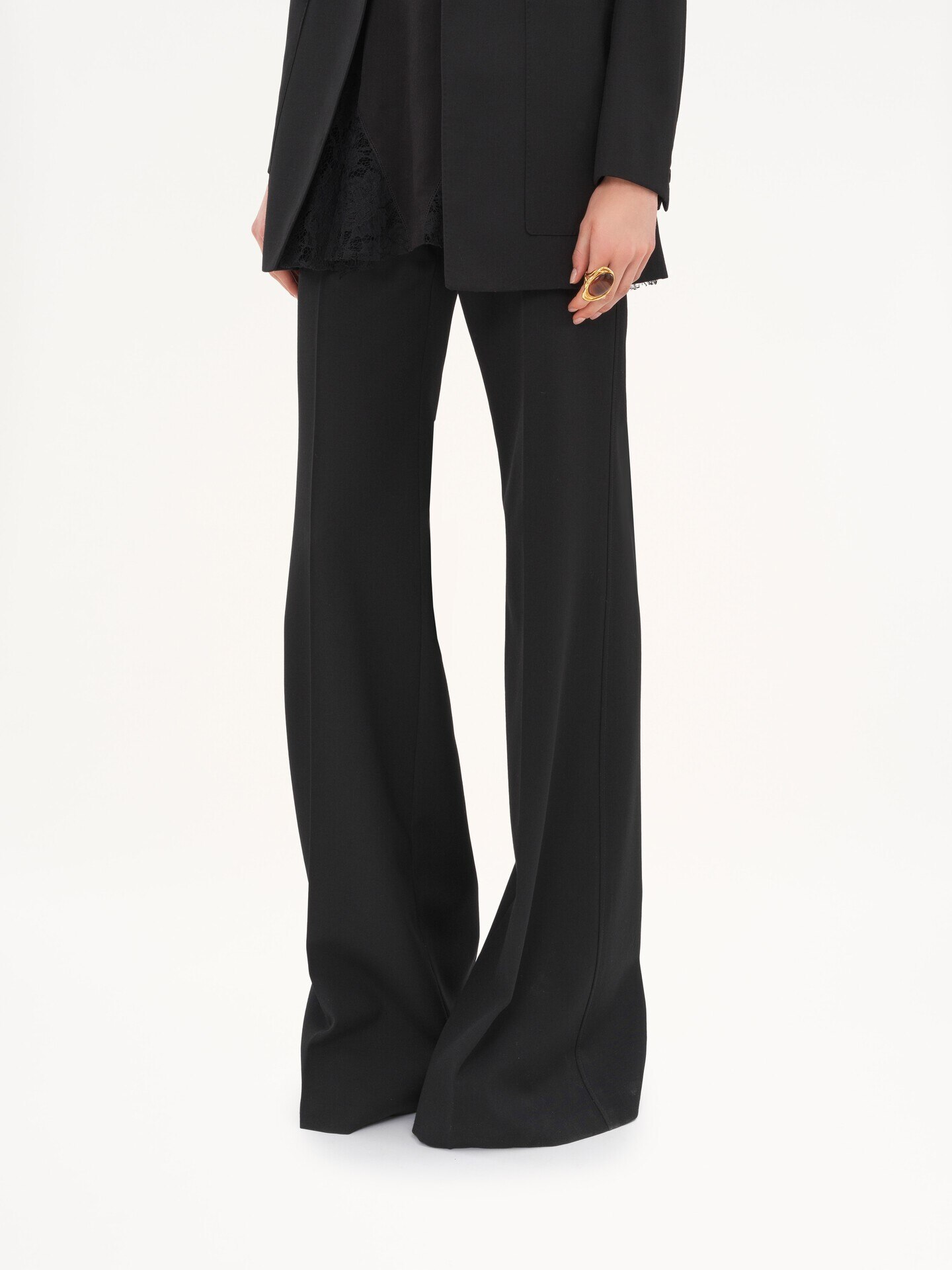 High-rise flared trousers in wool grain de poudre - 7