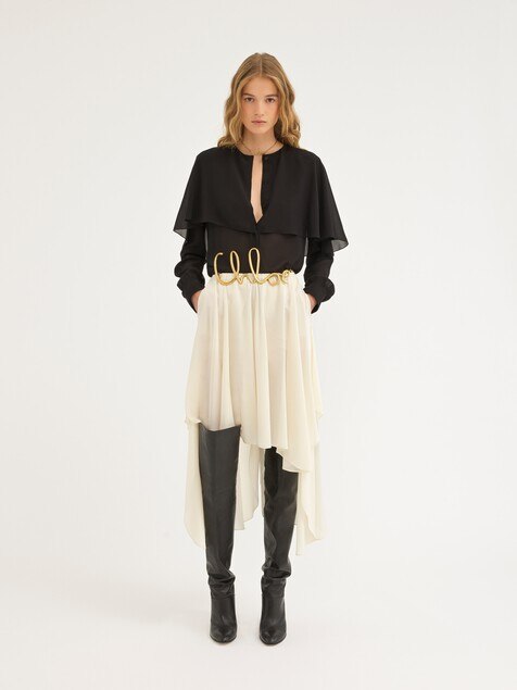 Blouse cape en georgette de soie