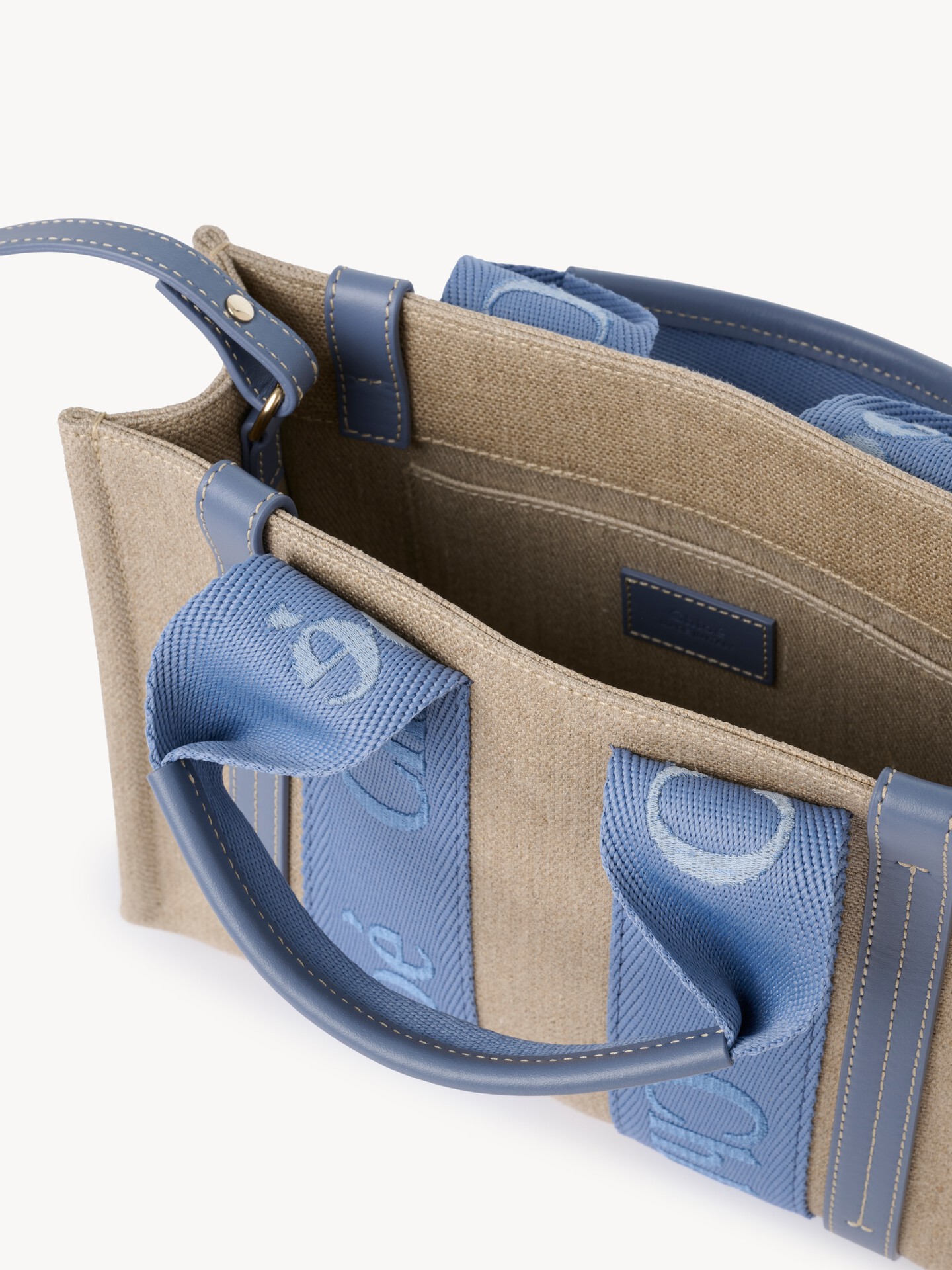 Small Woody tote bag in linen - 6