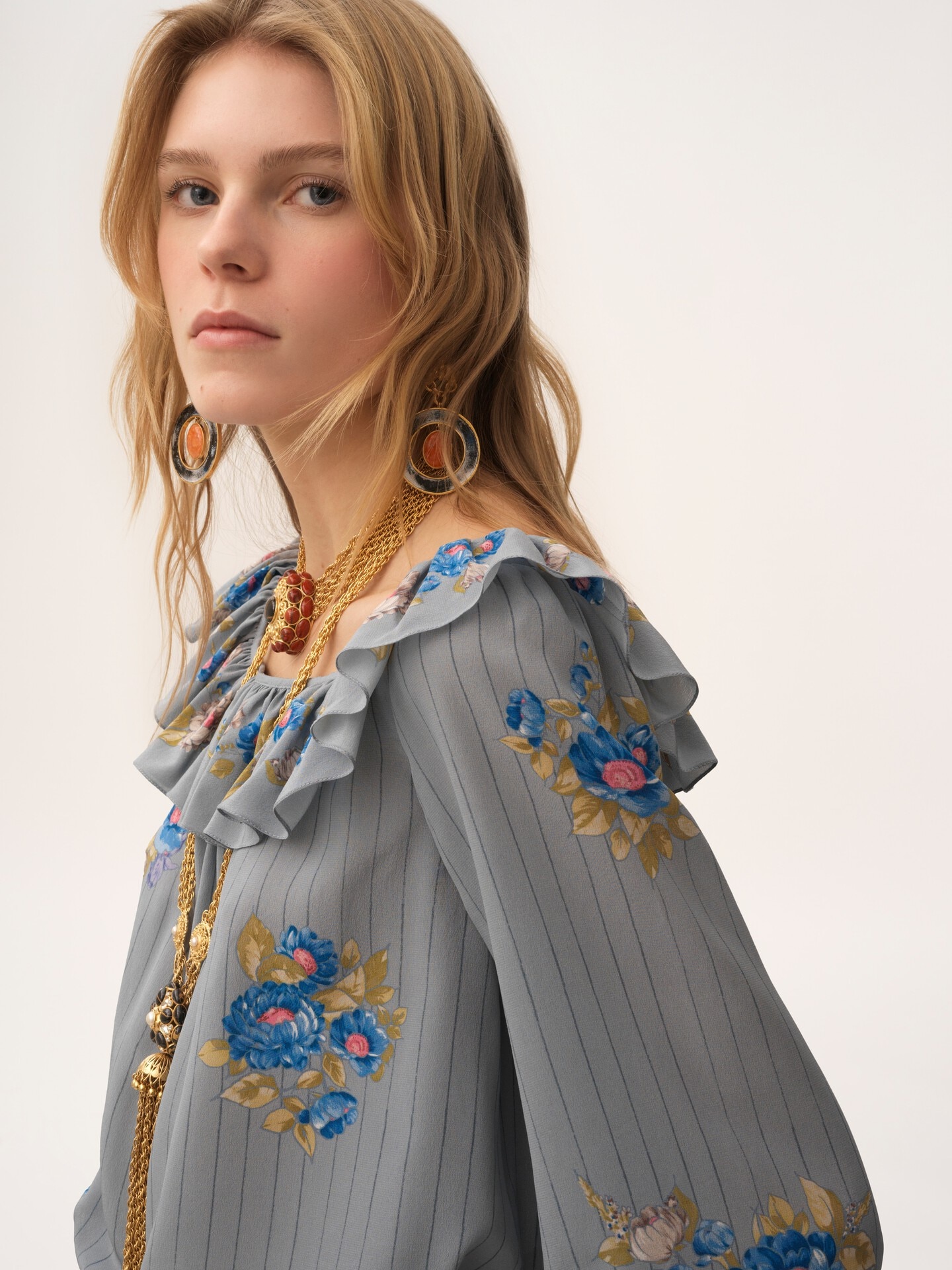Square-neck ruffle top in crêpe de chine Multicolor - Chloé Square-neck ruffle top in crêpe de chine Multicolor - Chloé