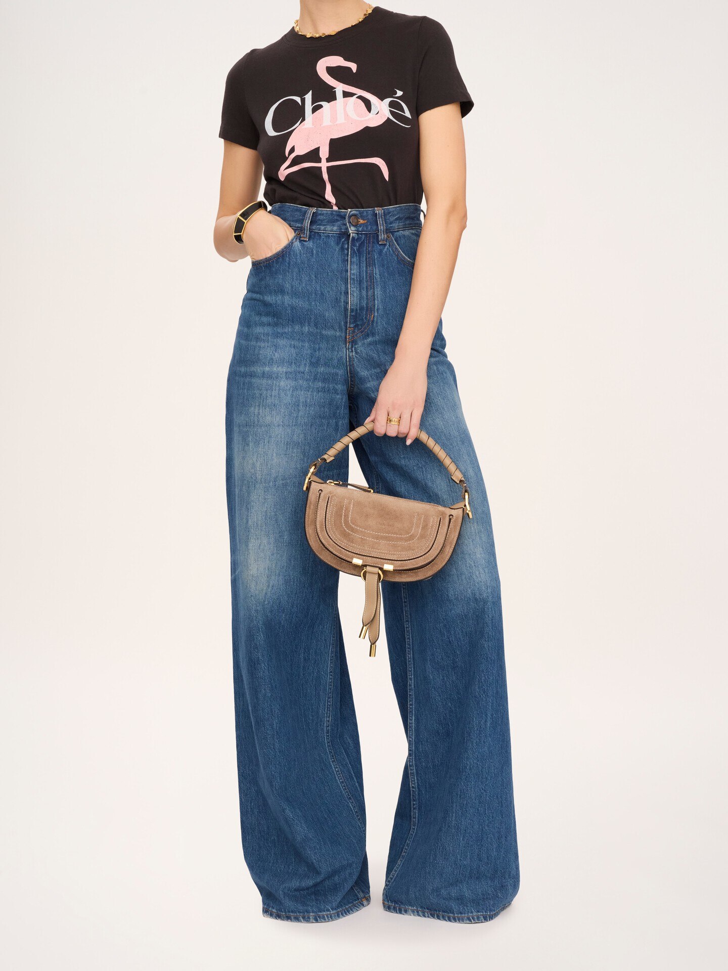 Mini sac port&eacute; &eacute;paule Marcie en cuir velours - 8