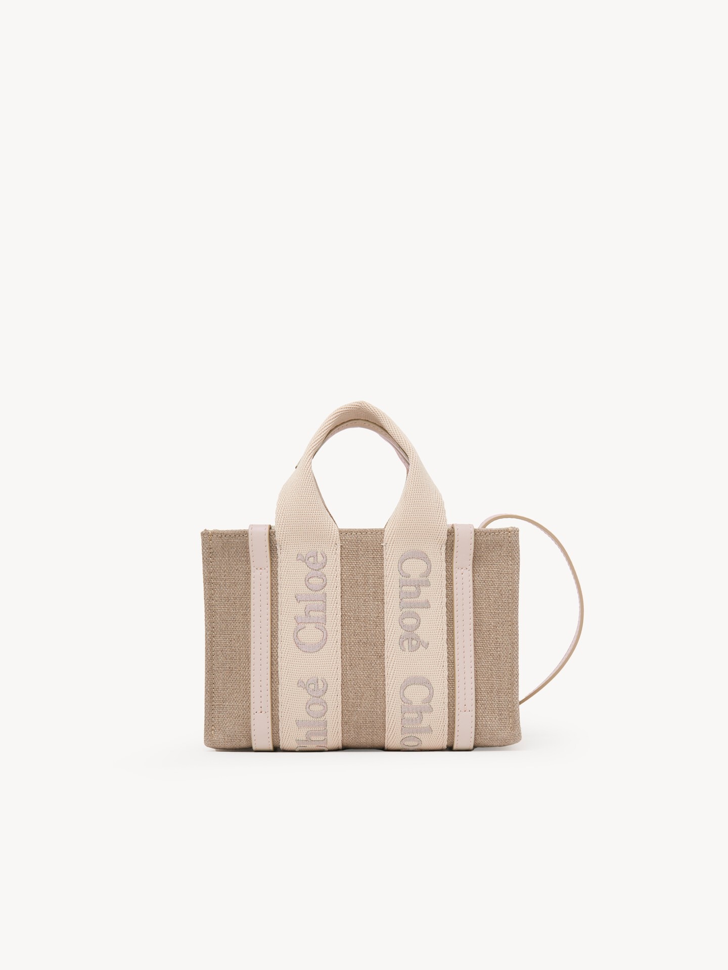 Mini Woody tote bag in linen & leather - 2