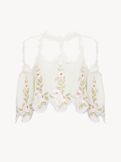Cut-out cropped top in technical taffeta