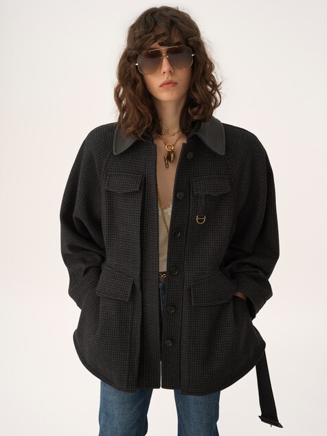 Utility-Jacke aus Wolle mit Hahnentrittmuster