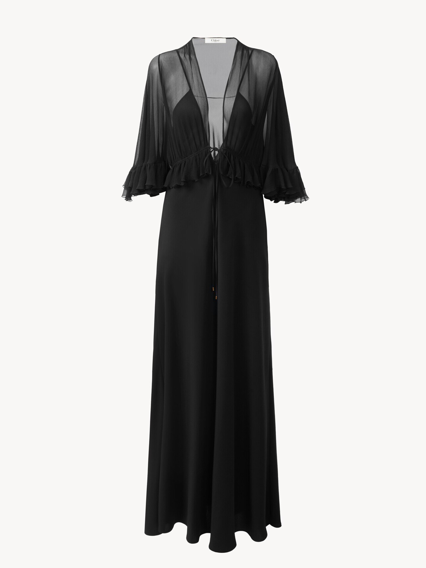 V-neck long dress in cr&ecirc;pe satin - 2