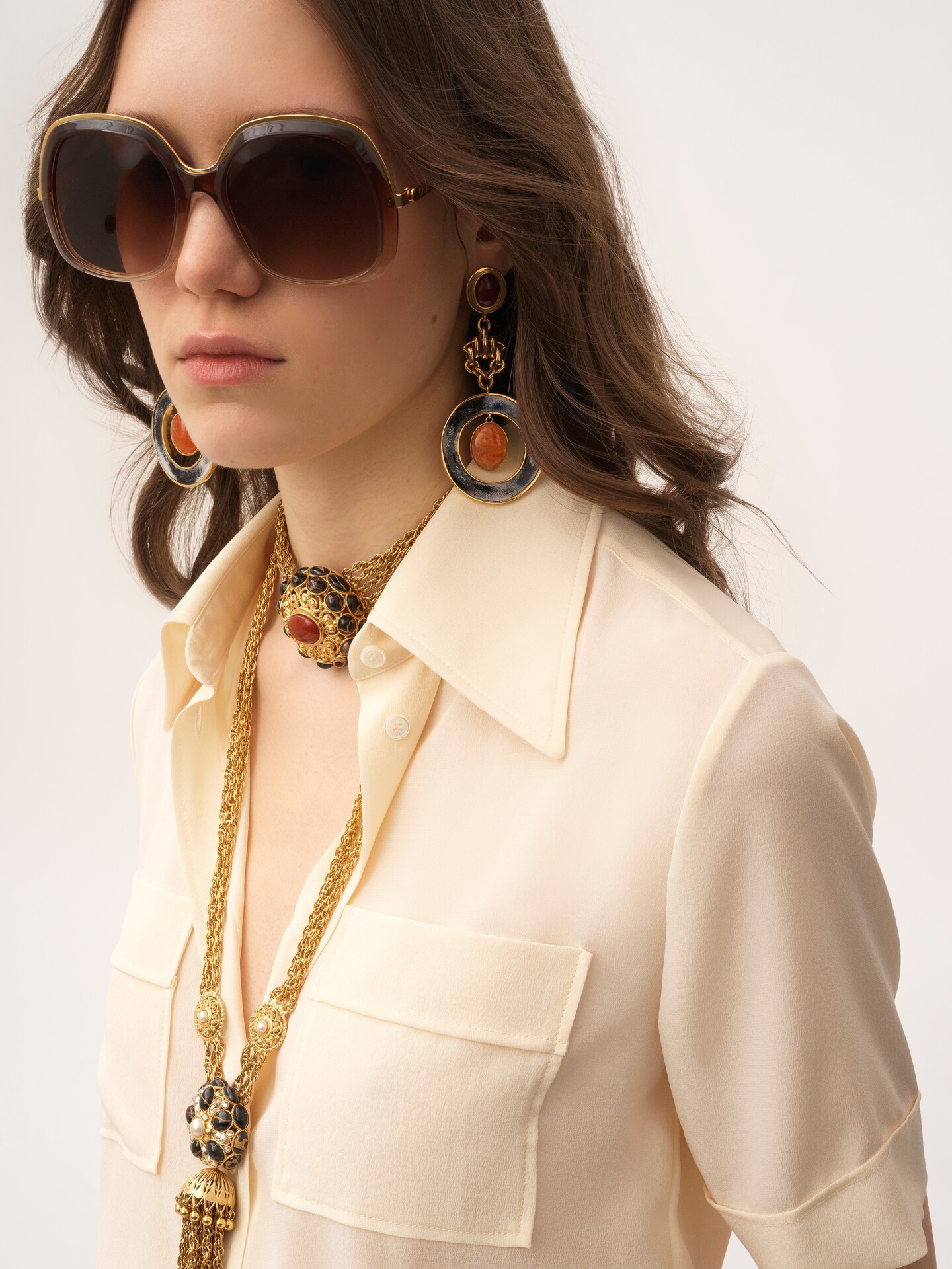 Short-sleeve blouse in cr&ecirc;pe de chine - 6