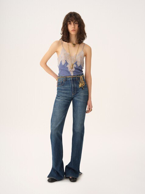 Camisole-Top aus Seidenjacquard und Spitze