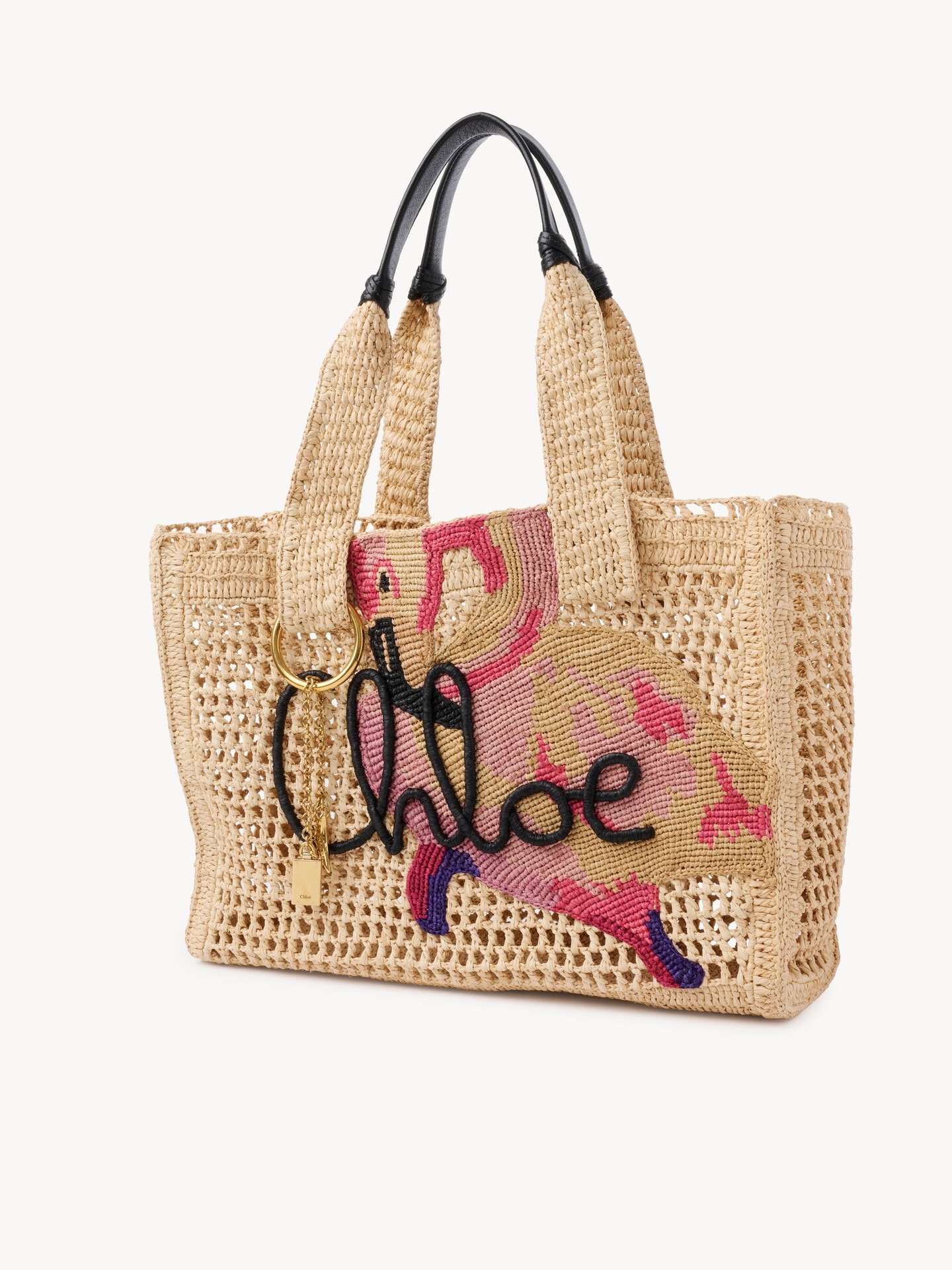 Summer Banana east-west tote bag in raffia - 4
