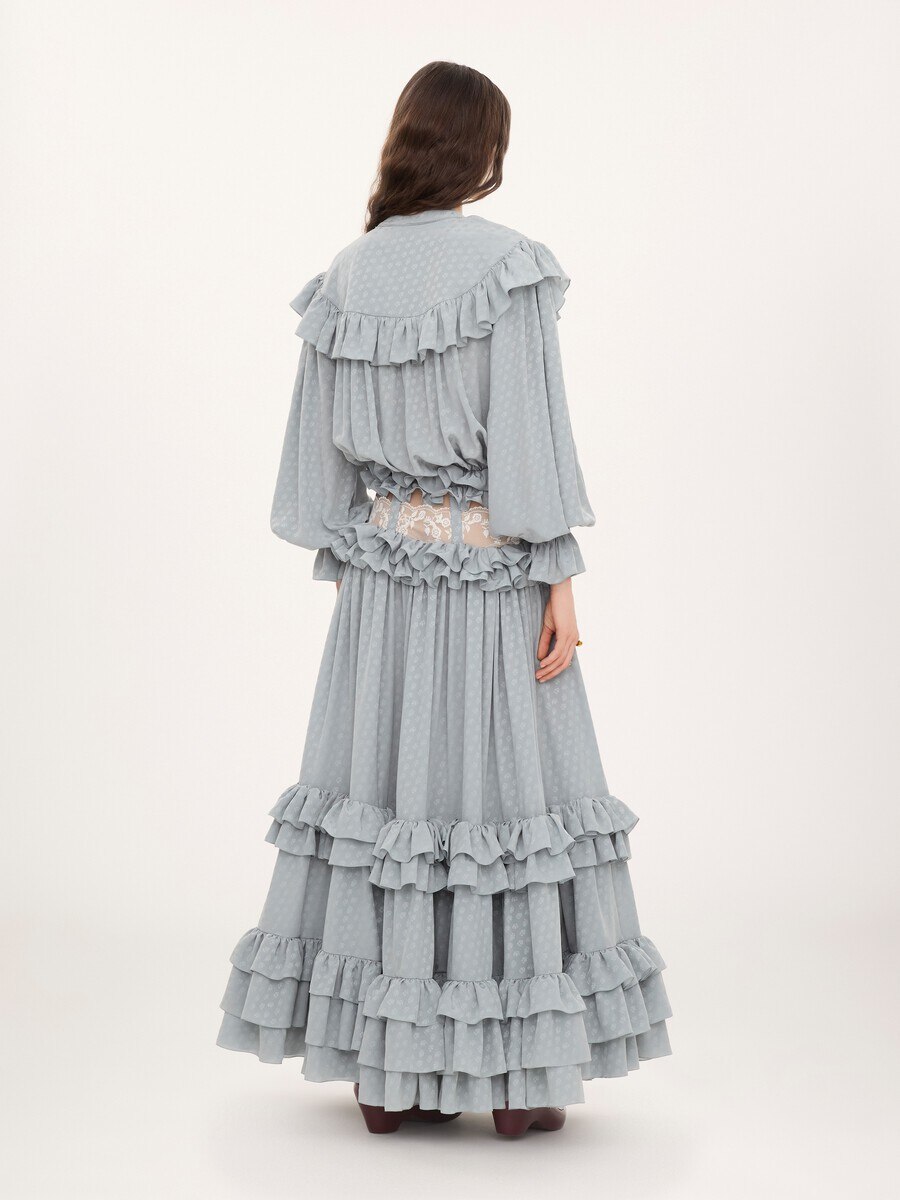 Long cut-out ruffled dress in silk jacquard - 5