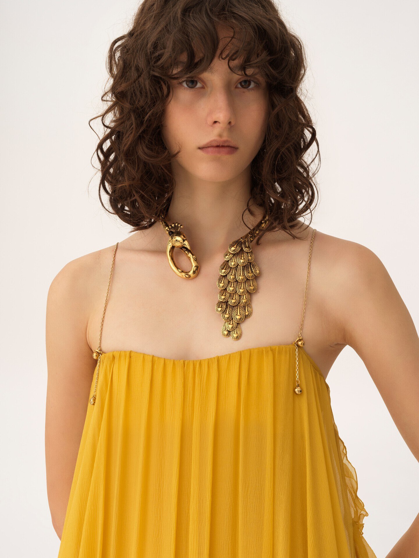 Sleeveless long dress in silk mousseline - 7