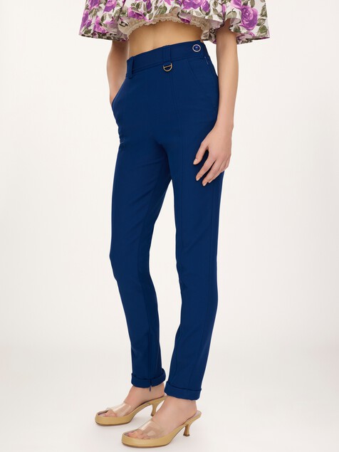 Pantalon taille haute ajust&eacute; en tricotine stretch