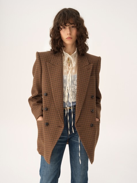 Tailored double-breasted jacket in houndstooth wool