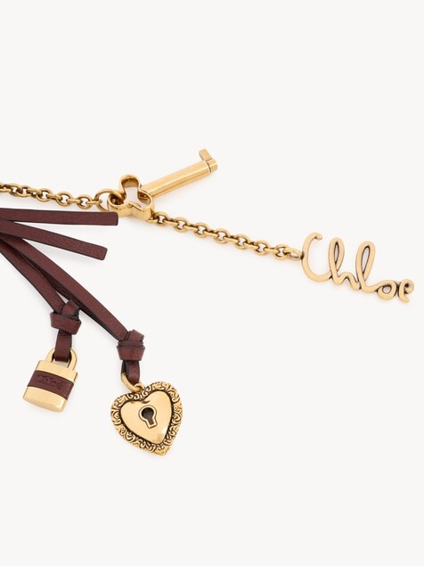 Chlo&eacute; Symbols Heart & Lock key ring bag charm in brass & leather