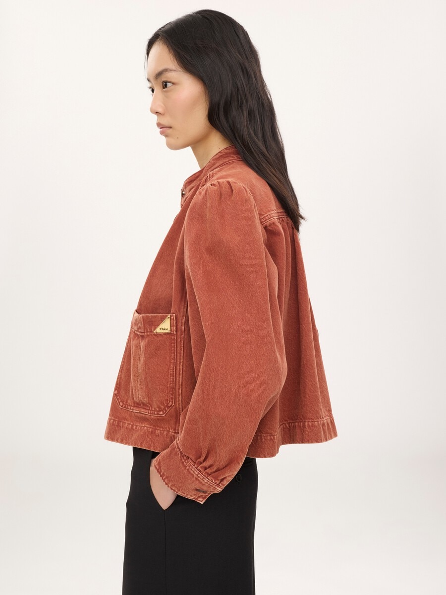 Veste fronc&eacute;e col montant en denim - 7