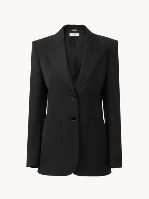 Veste blazer droite en laine grain de poudre