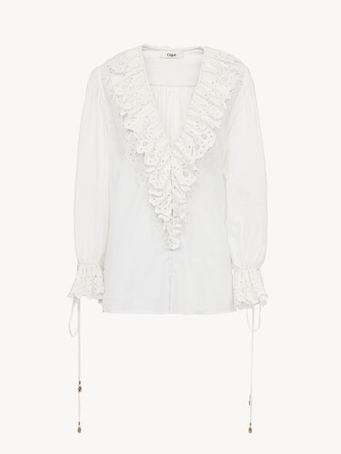 Puff-sleeve V-neck top in cotton voile - 2